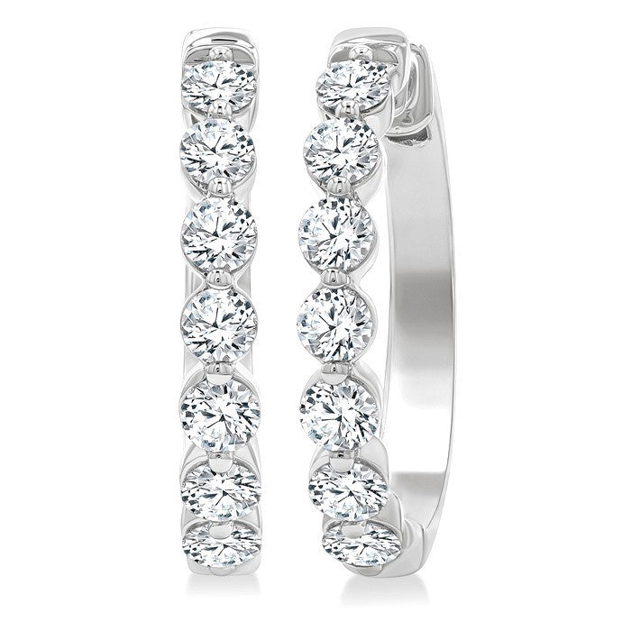 3 Ctw Prong Set Round Cut Diamond Hoop Earrings in 14K White gold