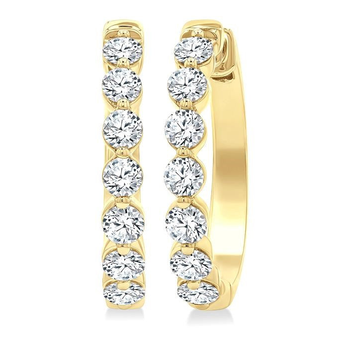 2 Ctw Prong Set Round Cut Diamond Hoop Earrings in 14K Yellow gold