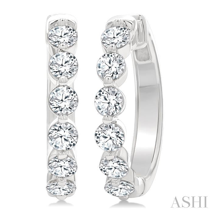 1 1/2 Ctw Prong Set Round Cut Diamond Hoop Earrings in 14K White gold