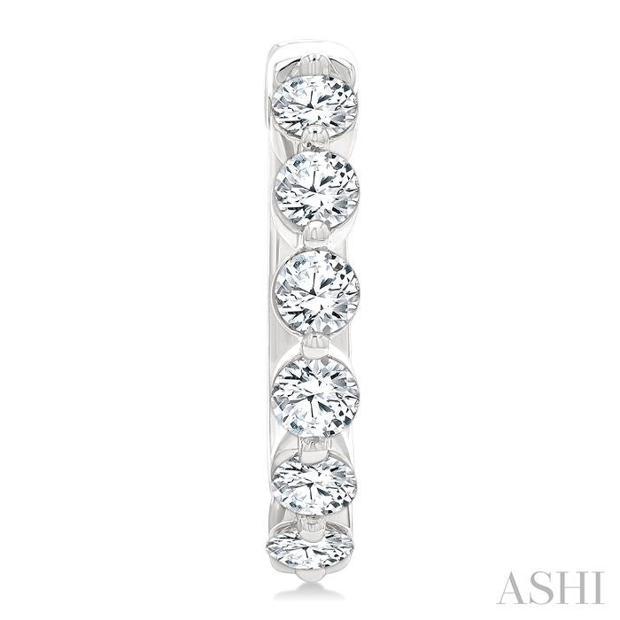 1 1/2 Ctw Prong Set Round Cut Diamond Hoop Earrings in 14K White gold