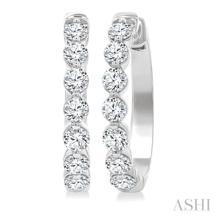 2 Ctw Prong Set Round Cut Diamond Hoop Earrings in 14K White gold