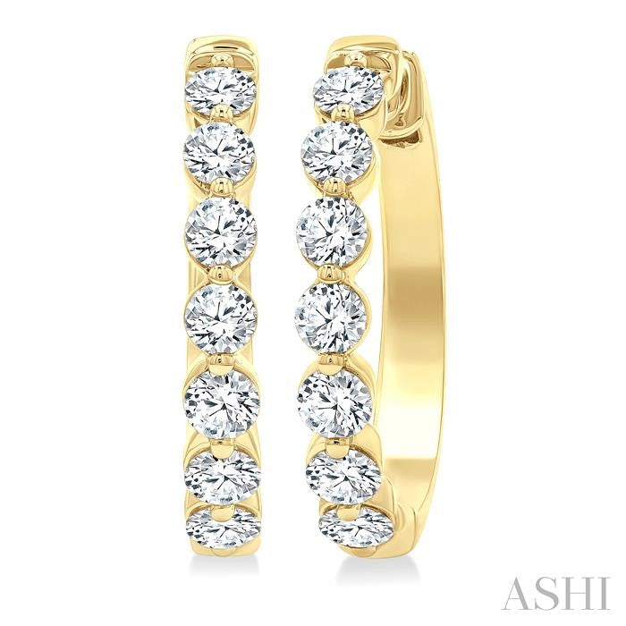 2 Ctw Prong Set Round Cut Diamond Hoop Earrings in 14K Yellow gold
