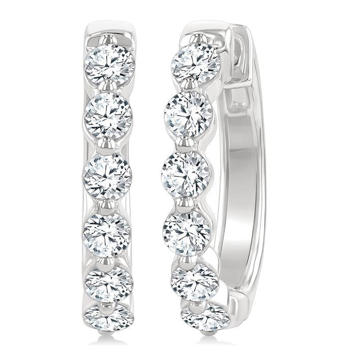 1 Ctw Prong Set Round Cut Diamond Hoop Earrings in 14K White gold