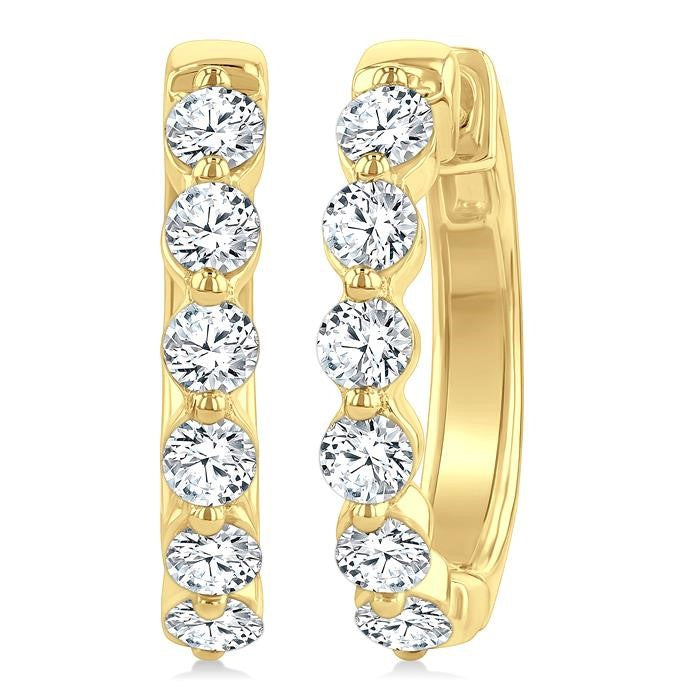 1 Ctw Prong Set Round Cut Diamond Hoop Earrings in 14K Yellow gold