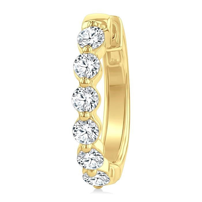 1 Ctw Prong Set Round Cut Diamond Hoop Earrings in 14K Yellow gold
