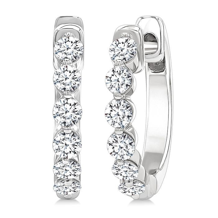 1/2 Ctw Prong Set Round Cut Diamond Hoop Earrings in 14K White gold