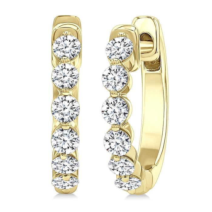 1/2 Ctw Prong Set Round Cut Diamond Hoop Earrings in 14K Yellow gold