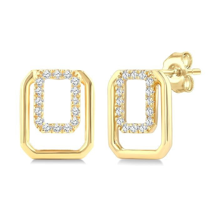 1/6 Ctw Nested Octagonal Frame Round Cut Golden Glow Diamond Fashion Drop Earrings in 10K Yellow Gold