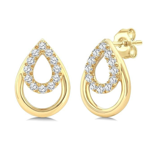 1/6 Ctw Overlay Pear Shaped Frame Round Cut Golden Glow Diamond Fashion Drop Earrings in 10K Yellow Gold