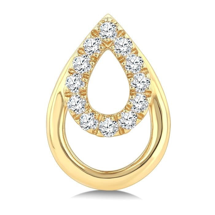 1/6 Ctw Overlay Pear Shaped Frame Round Cut Golden Glow Diamond Fashion Drop Earrings in 10K Yellow Gold
