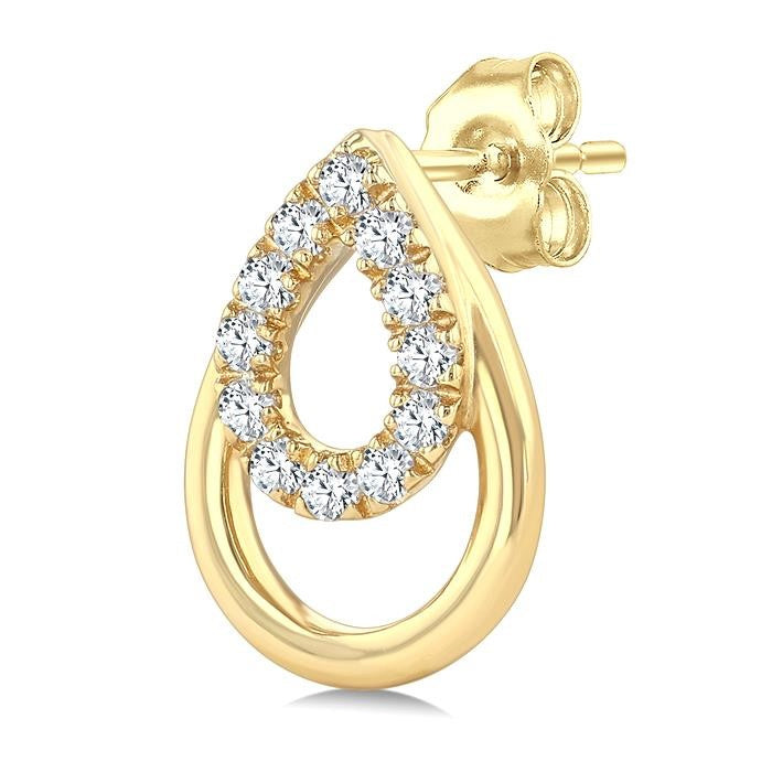 1/6 Ctw Overlay Pear Shaped Frame Round Cut Golden Glow Diamond Fashion Drop Earrings in 10K Yellow Gold