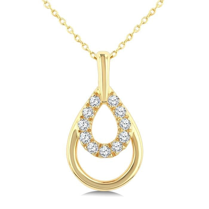 1/10 Ctw Overlay Pear Shaped Frame Round Cut Golden Glow Diamond Fashion Drop Petite Pendant With Chain in 10K Yellow Gold