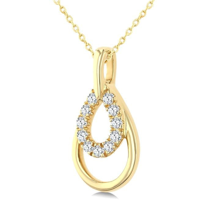 1/10 Ctw Overlay Pear Shaped Frame Round Cut Golden Glow Diamond Fashion Drop Petite Pendant With Chain in 10K Yellow Gold