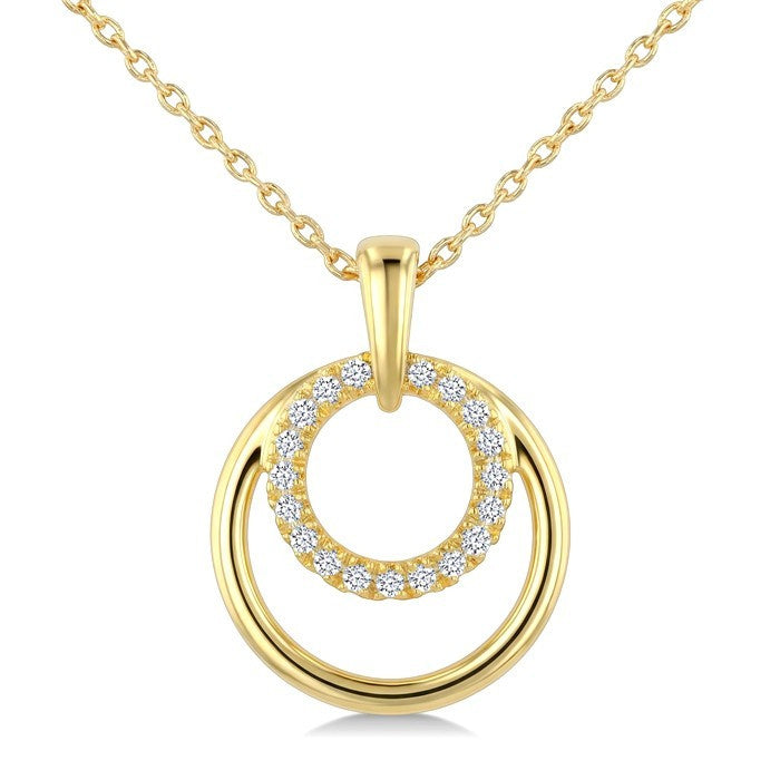 1/10 Ctw Nested Round Frame Round Cut Diamond Fashion Drop Pendant With Chain in 10K Yellow Gold