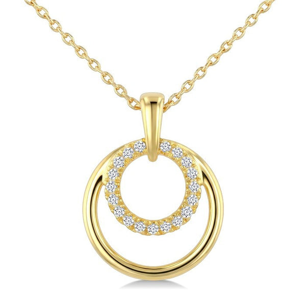 1/10 Ctw Nested Round Frame Round Cut Diamond Fashion Drop Pendant With Chain in 10K Yellow Gold