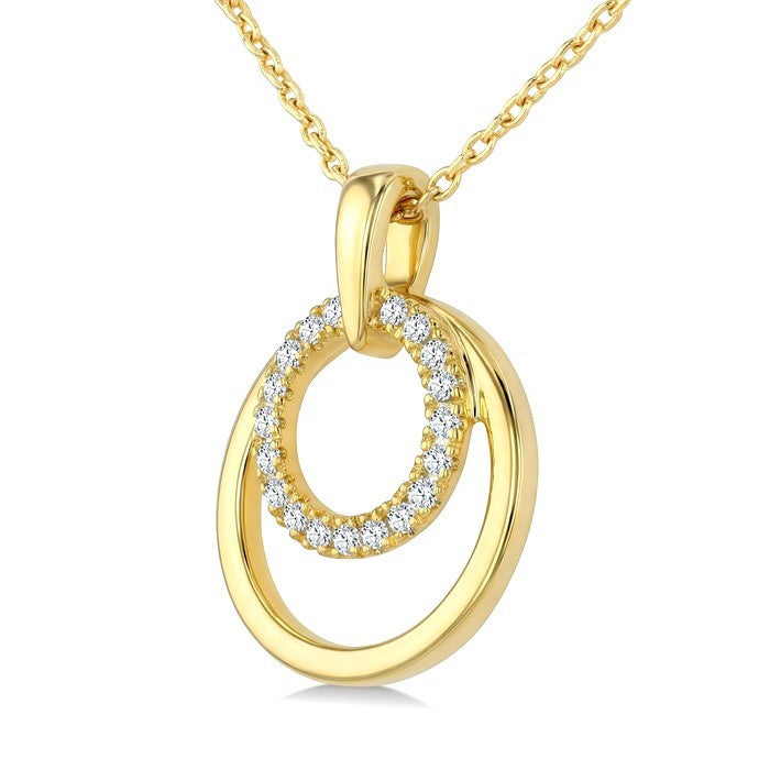 1/10 Ctw Nested Round Frame Round Cut Diamond Fashion Drop Pendant With Chain in 10K Yellow Gold