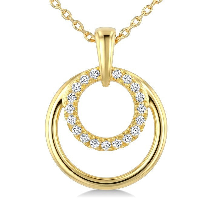 1/10 Ctw Nested Round Frame Round Cut Diamond Fashion Drop Pendant With Chain in 10K Yellow Gold