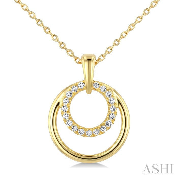1/10 Ctw Nested Round Frame Round Cut Diamond Fashion Drop Pendant With Chain in 10K Yellow Gold