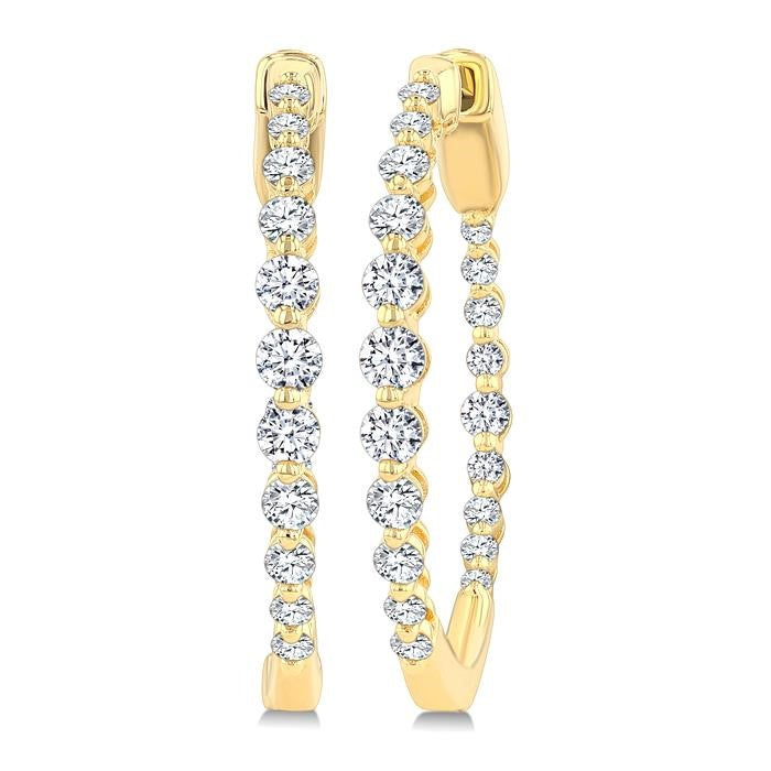 1 Ctw Inside & Out Graduated Round Cut Diamond Fashion Hoop earrings in 14K Yellow Gold