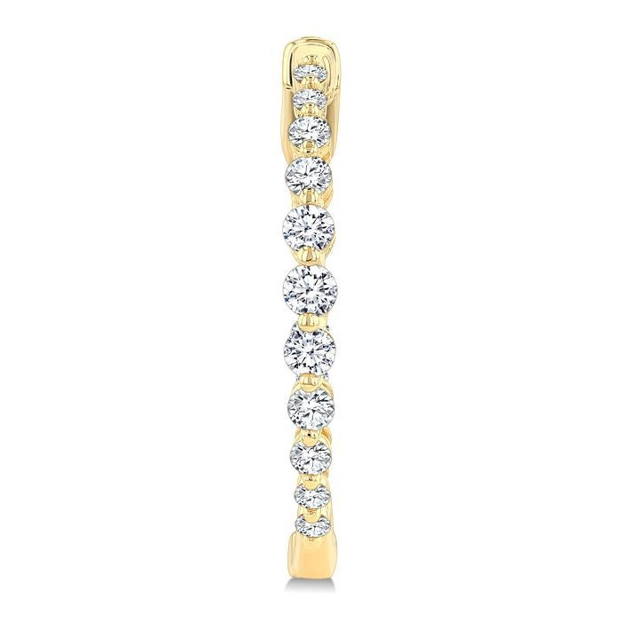 1 Ctw Inside & Out Graduated Round Cut Diamond Fashion Hoop earrings in 14K Yellow Gold