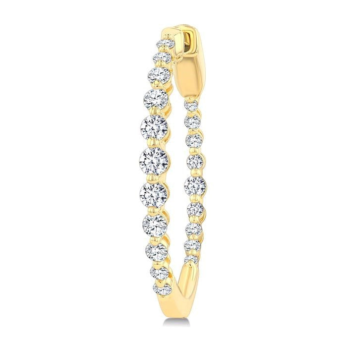 1 Ctw Inside & Out Graduated Round Cut Diamond Fashion Hoop earrings in 14K Yellow Gold