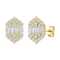 3/4 Ctw Hexagon Fusion Baguette and Round Cut Diamond Fashion Earrings in 14K Yellow Gold