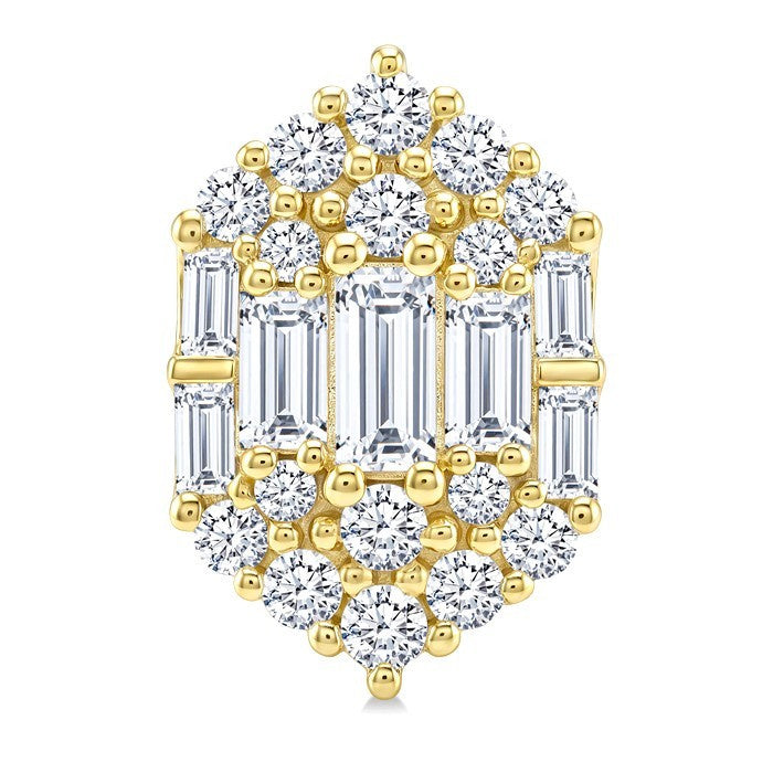 3/4 Ctw Hexagon Fusion Baguette and Round Cut Diamond Fashion Earrings in 14K Yellow Gold