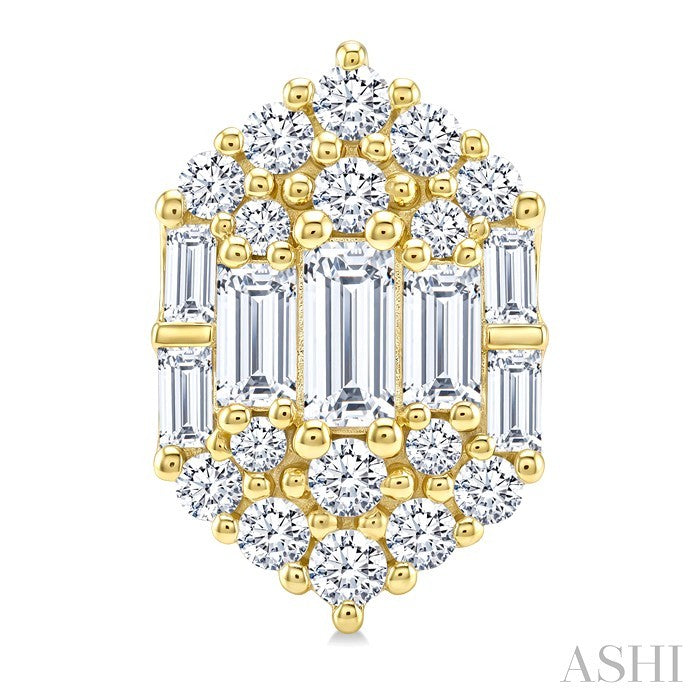 3/4 Ctw Hexagon Fusion Baguette and Round Cut Diamond Fashion Earrings in 14K Yellow Gold