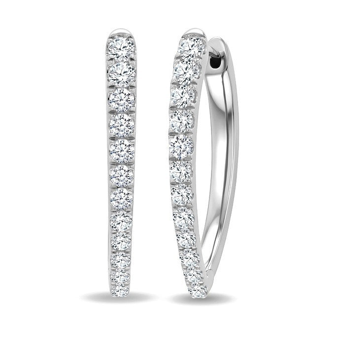 1 1/2 Ctw Round Cut Diamond Chevron Hoop Earrings in 14K White Gold