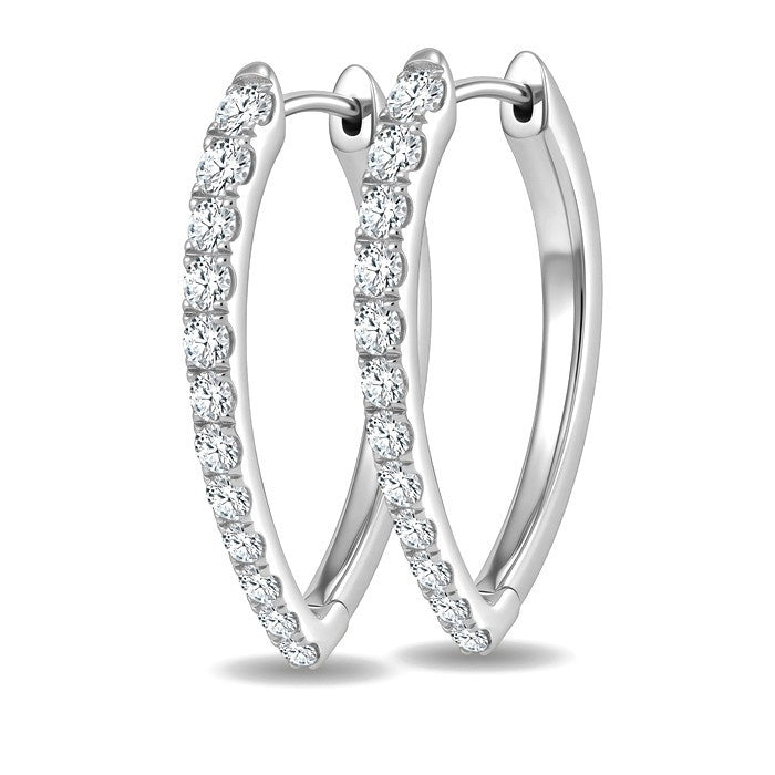 1 1/2 Ctw Round Cut Diamond Chevron Hoop Earrings in 14K White Gold