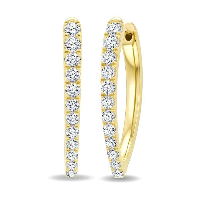 1 1/2 Ctw Round Cut Diamond Chevron Hoop Earrings in 14K Yellow Gold