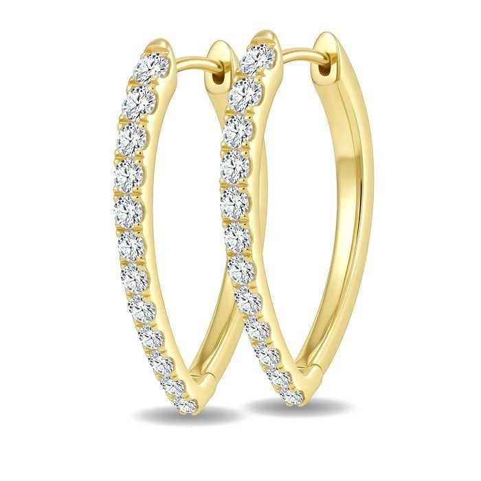 1 1/2 Ctw Round Cut Diamond Chevron Hoop Earrings in 14K Yellow Gold