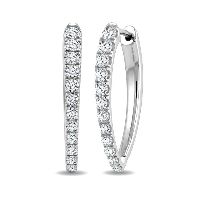 1 Ctw Round Cut Diamond Chevron Hoop Earrings in 14K White Gold