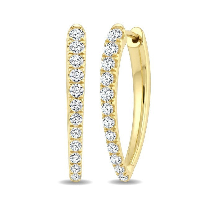 1 Ctw Round Cut Diamond Chevron Hoop Earrings in 14K Yellow Gold