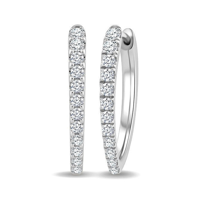 3/4 Ctw Round Cut Diamond Chevron Hoop Earrings in 14K White Gold