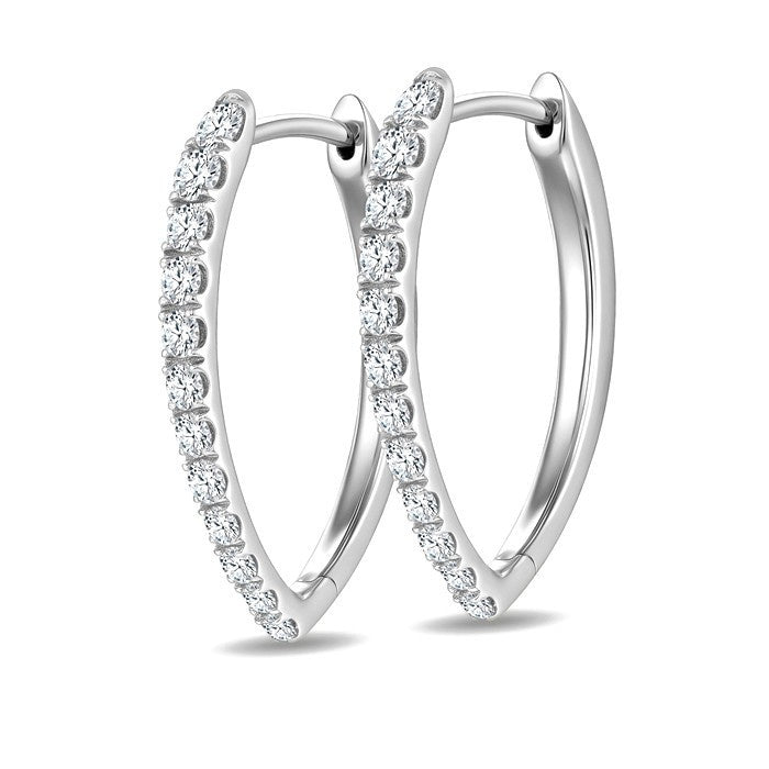 3/4 Ctw Round Cut Diamond Chevron Hoop Earrings in 14K White Gold