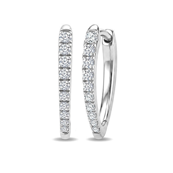 1/4 Ctw Round Cut Diamond Chevron Hoop Earrings in 14K White Gold