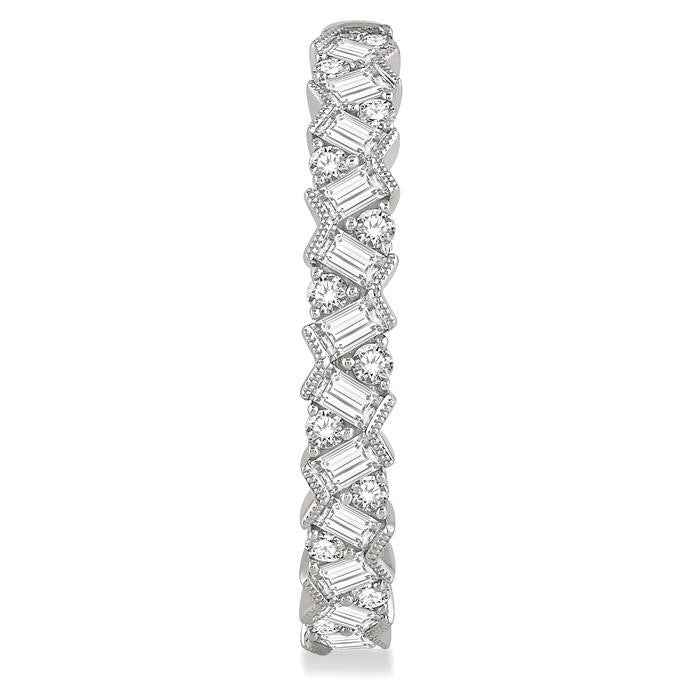 2 Ctw Zigzag Baguette and Round Cut Diamond Hoop Earrings in 14K White Gold