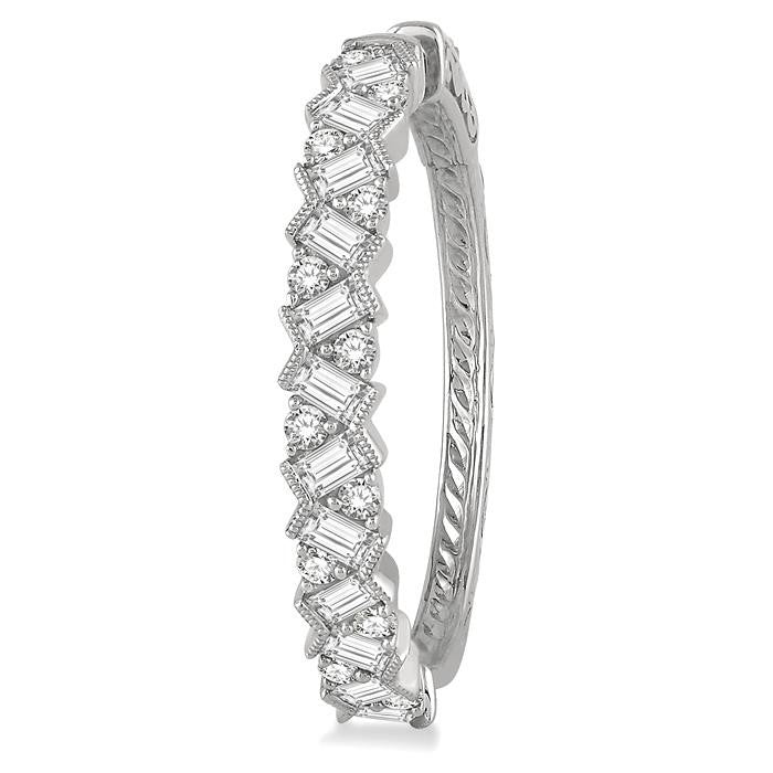 2 Ctw Zigzag Baguette and Round Cut Diamond Hoop Earrings in 14K White Gold