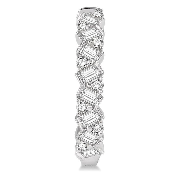1 Ctw Zigzag Baguette and Round Cut Diamond Hoop Earrings in 14K White Gold