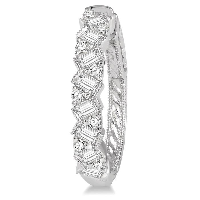 1 Ctw Zigzag Baguette and Round Cut Diamond Hoop Earrings in 14K White Gold