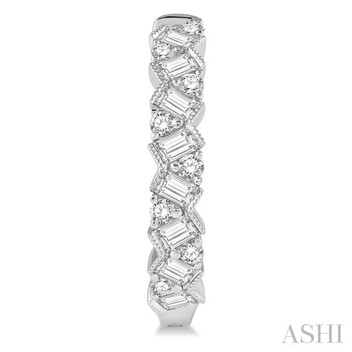 1 Ctw Zigzag Baguette and Round Cut Diamond Hoop Earrings in 14K White Gold