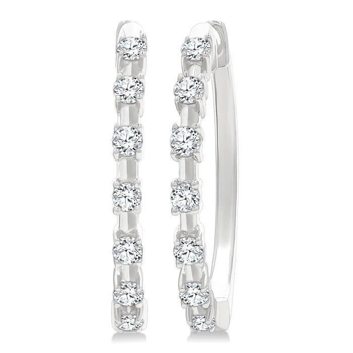 1/4 Ctw Round Cut Diamond Floating Hoop Fashion Earrings in 10K White Gold