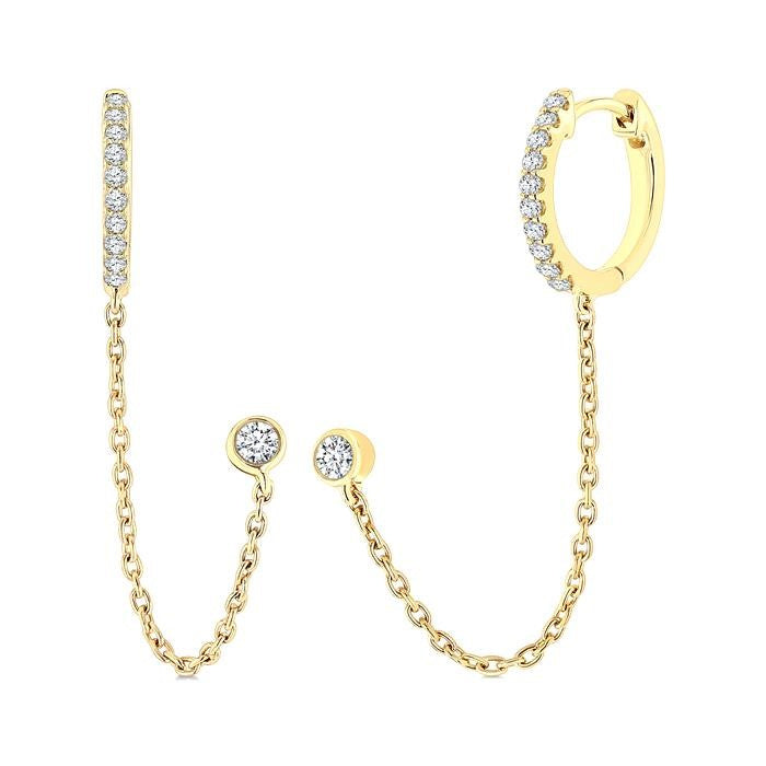1/5 Ctw Petite Chain Dangler Round Cut Diamond Fashion Earrings in 10K Yellow Gold