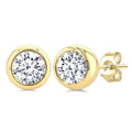 1 Ctw Bezel Set Round Cut Diamond Stud Earrings in 14K Yellow Gold