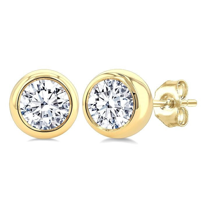 1 Ctw Bezel Set Round Cut Diamond Stud Earrings in 14K Yellow Gold
