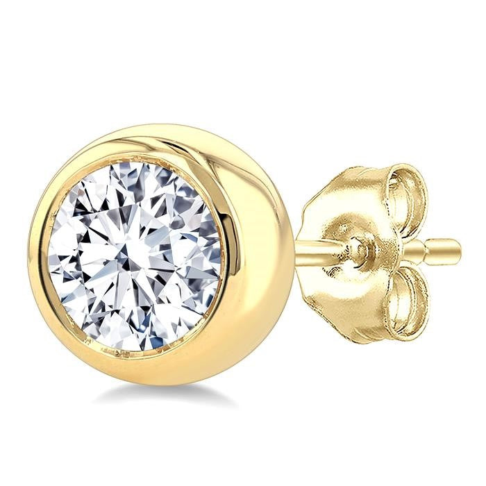 1 Ctw Bezel Set Round Cut Diamond Stud Earrings in 14K Yellow Gold