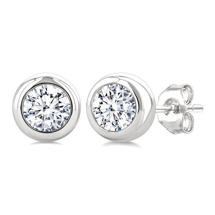 3/4 Ctw Bezel Set Round Cut Diamond Stud Earrings in 14K White Gold