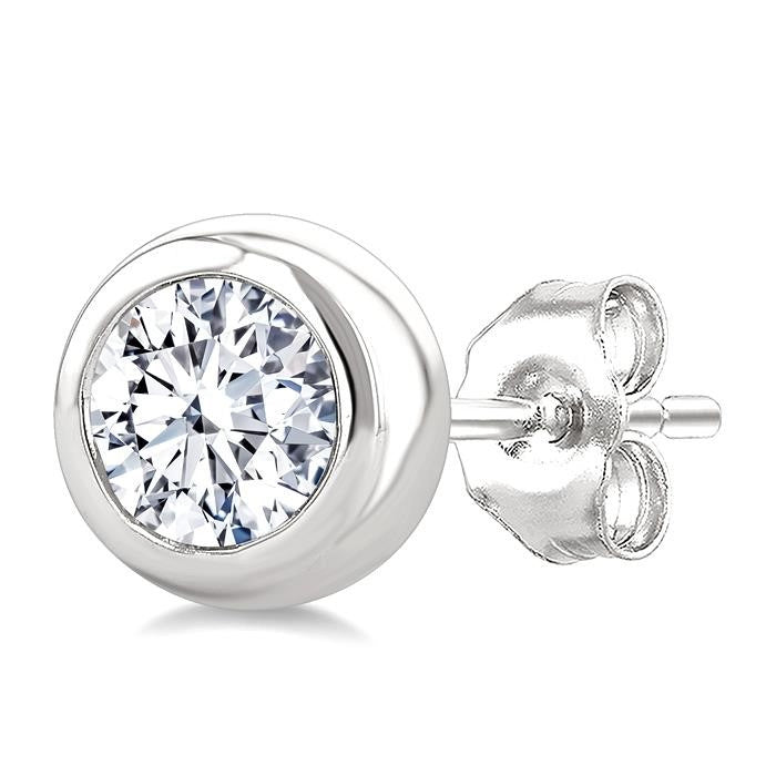 3/4 Ctw Bezel Set Round Cut Diamond Stud Earrings in 14K White Gold