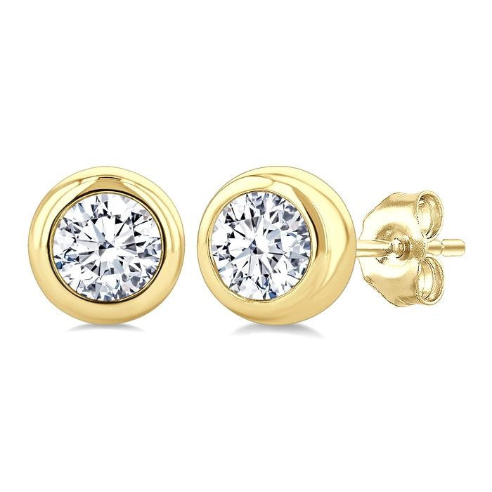 3/4 Ctw Bezel Set Round Cut Diamond Stud Earrings in 14K Yellow Gold